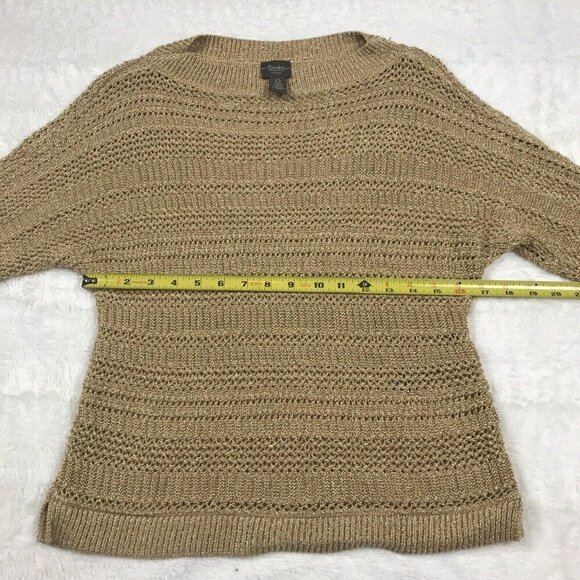 Chicos Travelers Womens Sweater Size 0 Small 4 Gold 3/4 Dolman Sleeve Open Knit - Picture 5 of 7